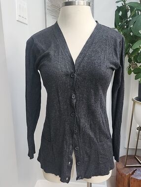 Rina Rossi Dark Charcoal Button-Front Cardigan